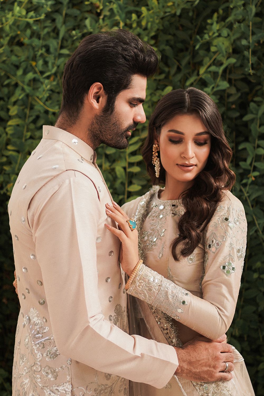 Beige Sheesha & Gota Rod Silk Net Lehenga Choli (3-Piece) - Image 2