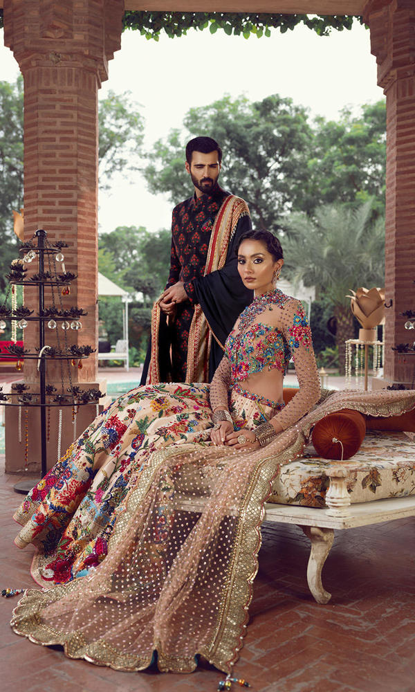 Pakistani Multi-Colour Handworked Crystal Silk Lehenga (3-Piece) - Image 11
