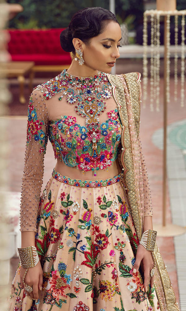 Pakistani Multi-Colour Handworked Crystal Silk Lehenga (3-Piece) - Image 7