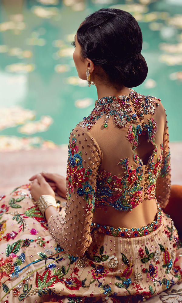Pakistani Multi-Colour Handworked Crystal Silk Lehenga (3-Piece) - Image 9