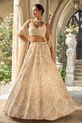 Nude Pearl & Sequin Tissue Silk Lehenga (3-Piece) - Image 2