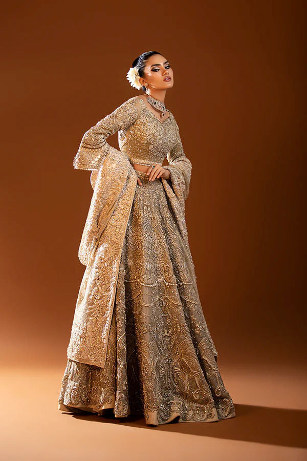 Beige Zardozi Tullè Lehenga Choli (3-Piece) - Image 1