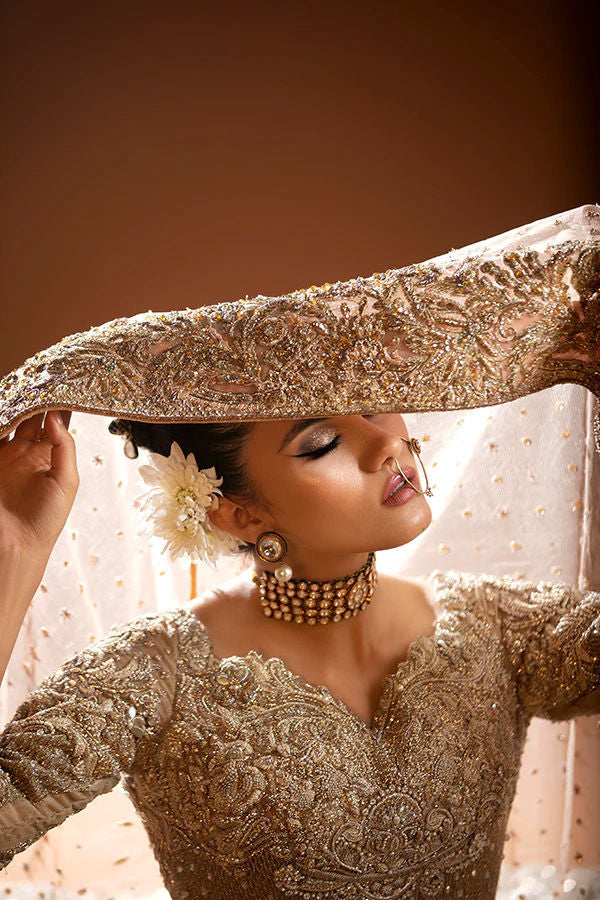 Beige Zardozi Tullè Lehenga Choli (3-Piece) - Image 3