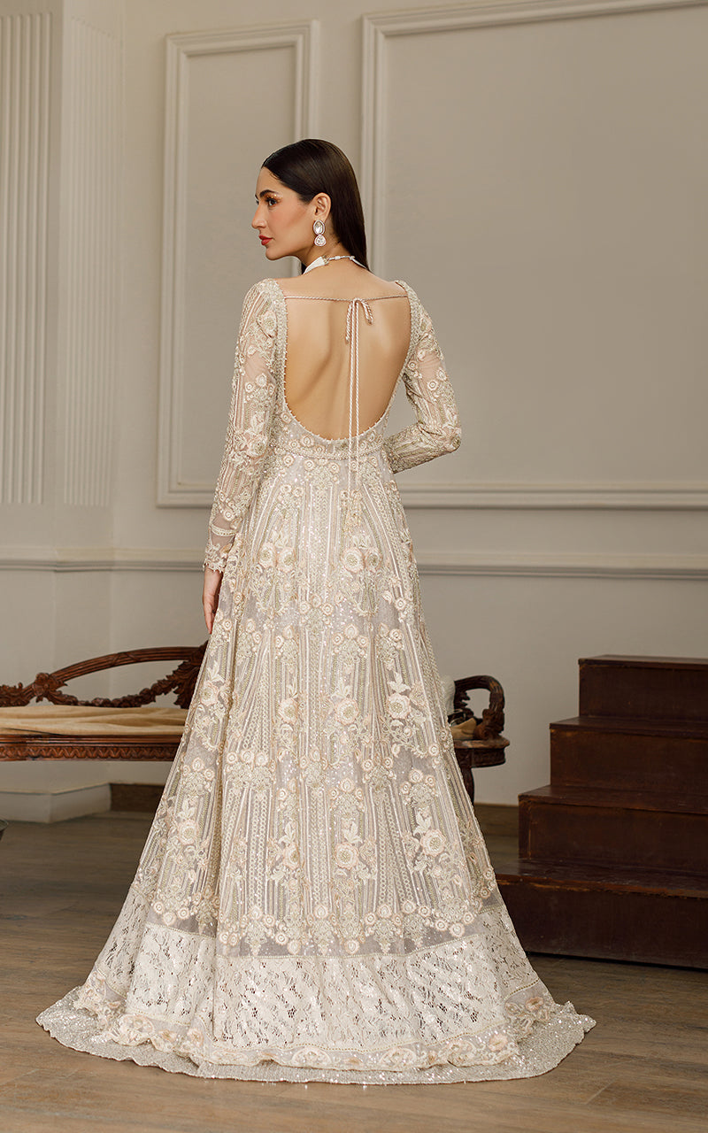 Beige Embroidered Net Maxi Dress (2-Piece) - Image 2