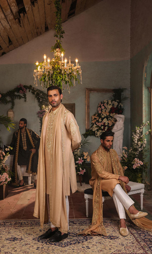 Beige Thread-Embroidered Cotton-Silk Kurta (3-Piece) - Image 3