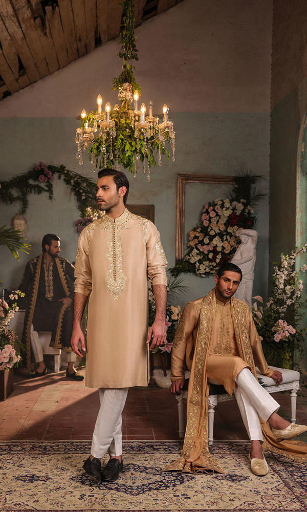 Beige Thread-Embroidered Cotton-Silk Kurta (3-Piece) - Image 4