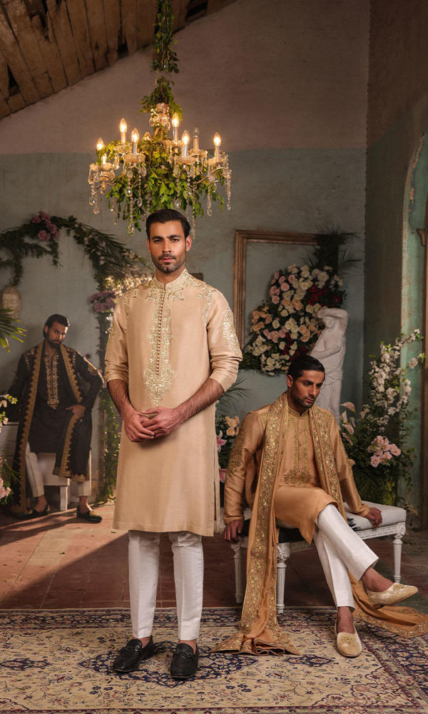 Beige Thread-Embroidered Cotton-Silk Kurta (3-Piece) - Image 5