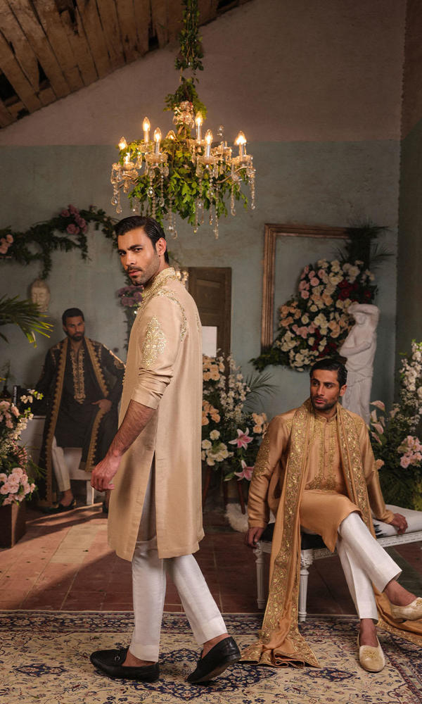 Beige Thread-Embroidered Cotton-Silk Kurta (3-Piece) - Image 6