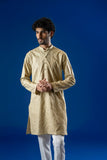 Light Beige Embroidered Cotton Kurta (2-Piece) - Image 3