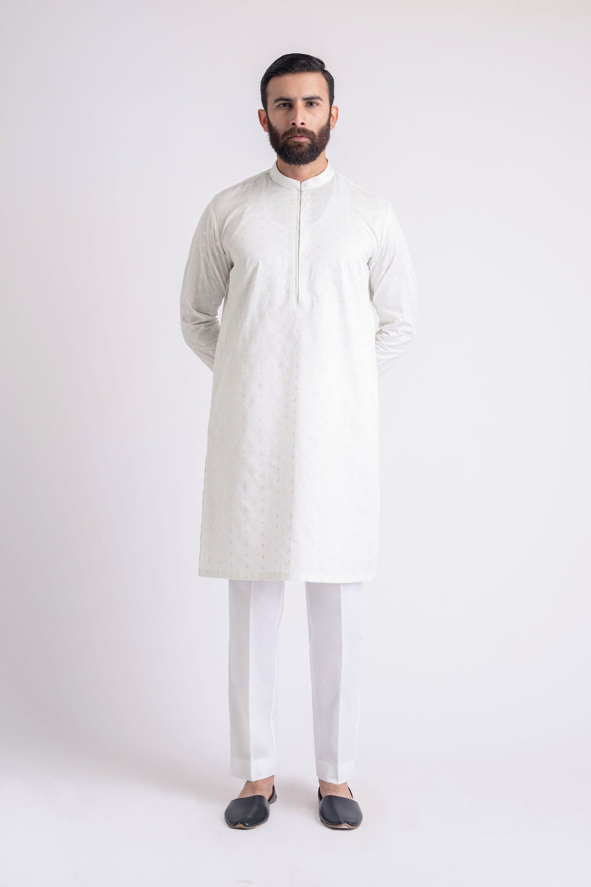 Beige Embroidered Egyptian Cotton Kurta (2-Piece) - Image 1