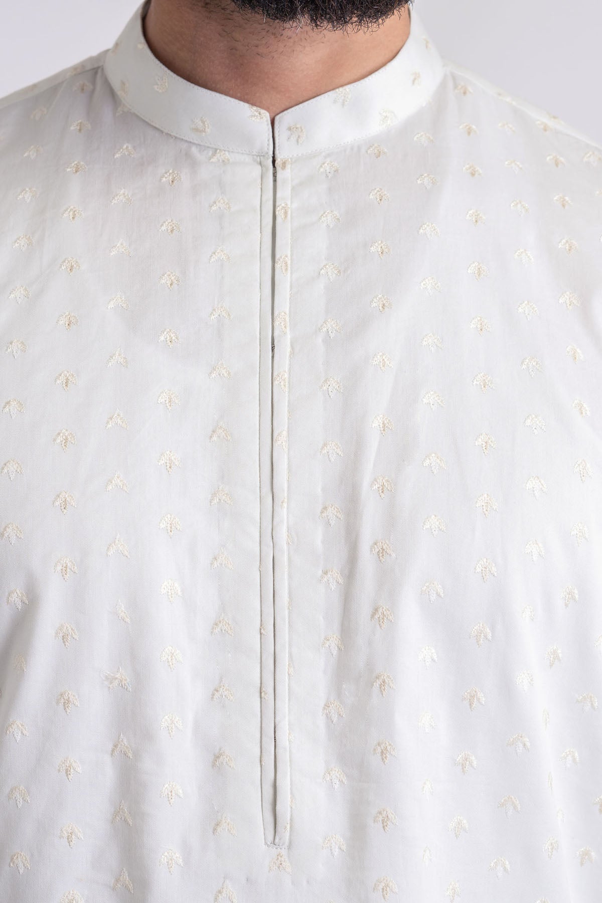 Beige Embroidered Egyptian Cotton Kurta (2-Piece) - Image 2