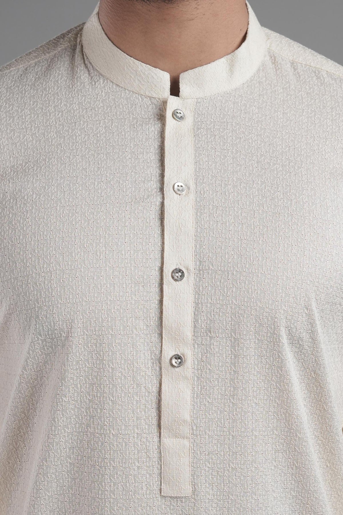 Beige Embroidered Egyptian Cotton Kurta (2-Piece) - Image 2