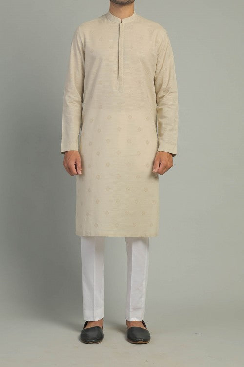 Stone Embroidered Egyptian Cotton Kurta (2-Piece) - Image 1