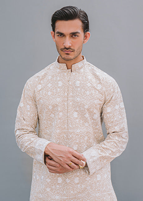 Beige Embroidered Lawn Kurta (2-Piece) - Image 1