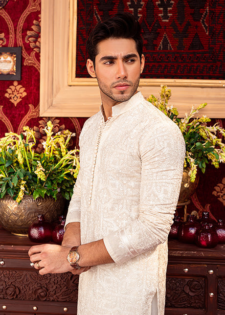 Beige Self-Embroidered Lawn Kurta (2-Piece) - Image 3