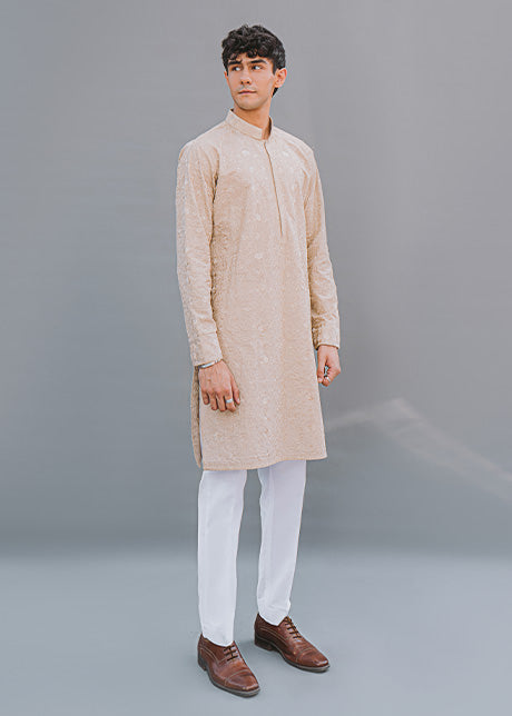 Beige Embroidered Luxury Lawn Kurta (2-Piece) - Image 1