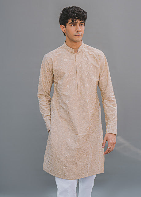 Beige Embroidered Luxury Lawn Kurta (2-Piece) - Image 2