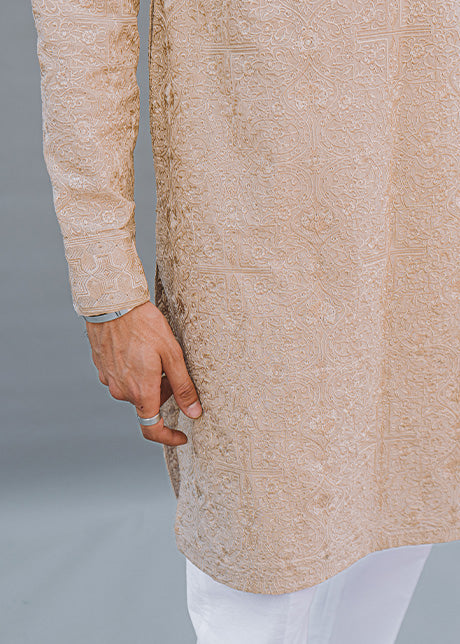 Beige Embroidered Luxury Lawn Kurta (2-Piece) - Image 3