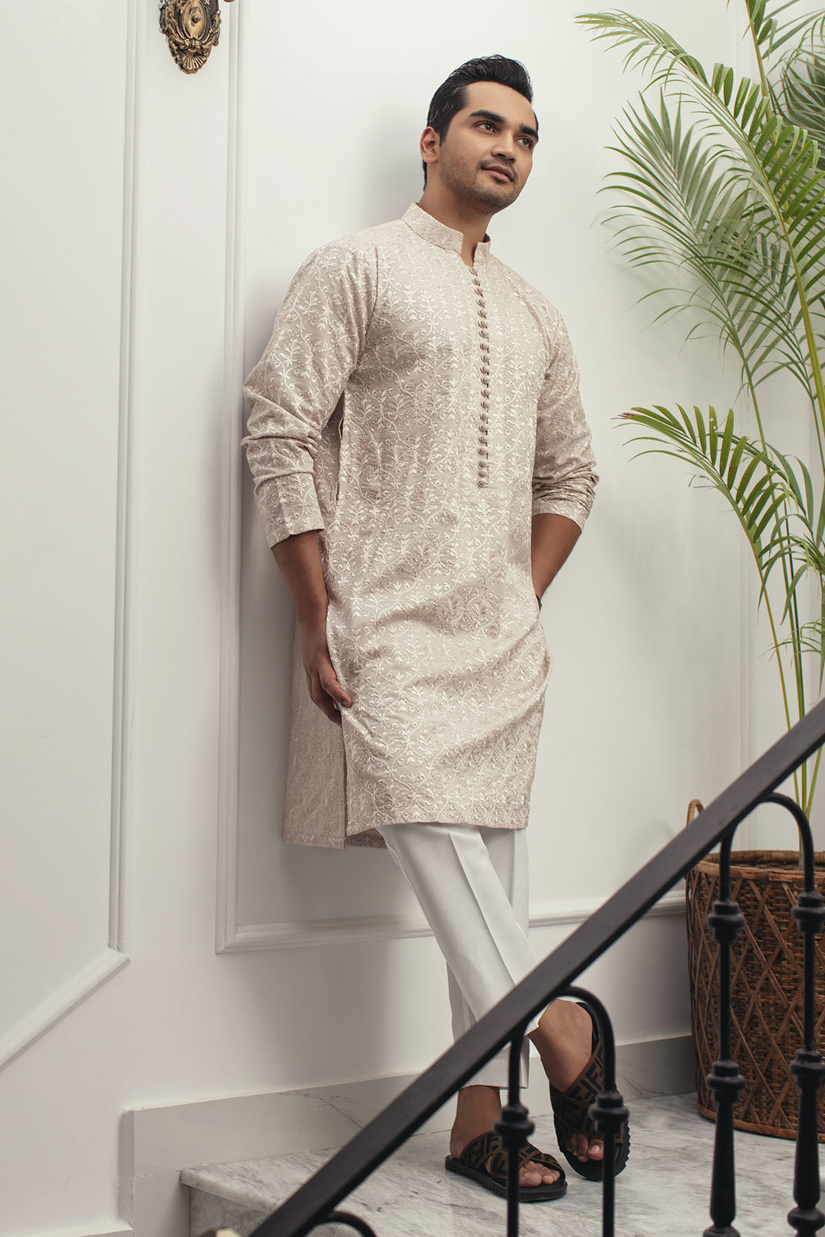 Sand Embroidered Ox Silk Kurta (2-Piece) - Image 1