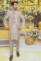 Taupe Marori Embroidered Pure Raw Silk Kurta (2-Piece) - Image 3