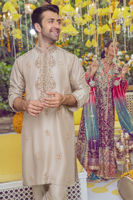 Taupe Marori Embroidered Pure Raw Silk Kurta (2-Piece) - Image 5