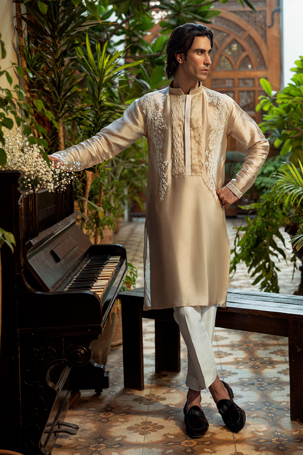 Sand Aari Embroidered Pure Silk Kurta (2-Piece) - Image 1