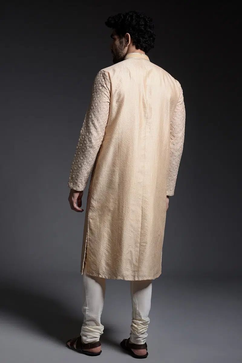 Biscuit Beige Resham Embroidered Silk Kurta (2-Piece) - Image 4