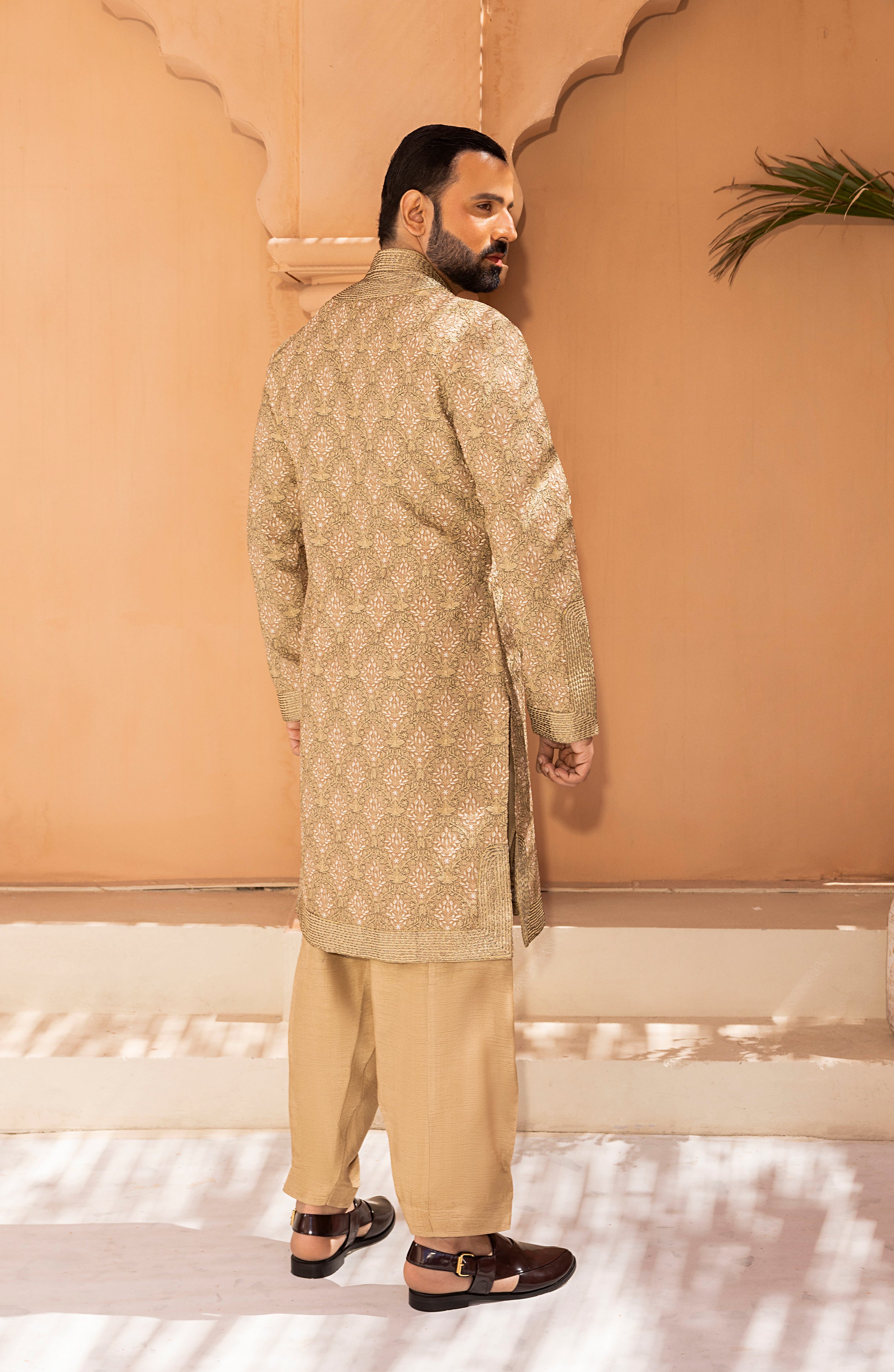 Sandstone Embroidered Silk-Blend Shalwar Kameez (2-Piece) - Image 4