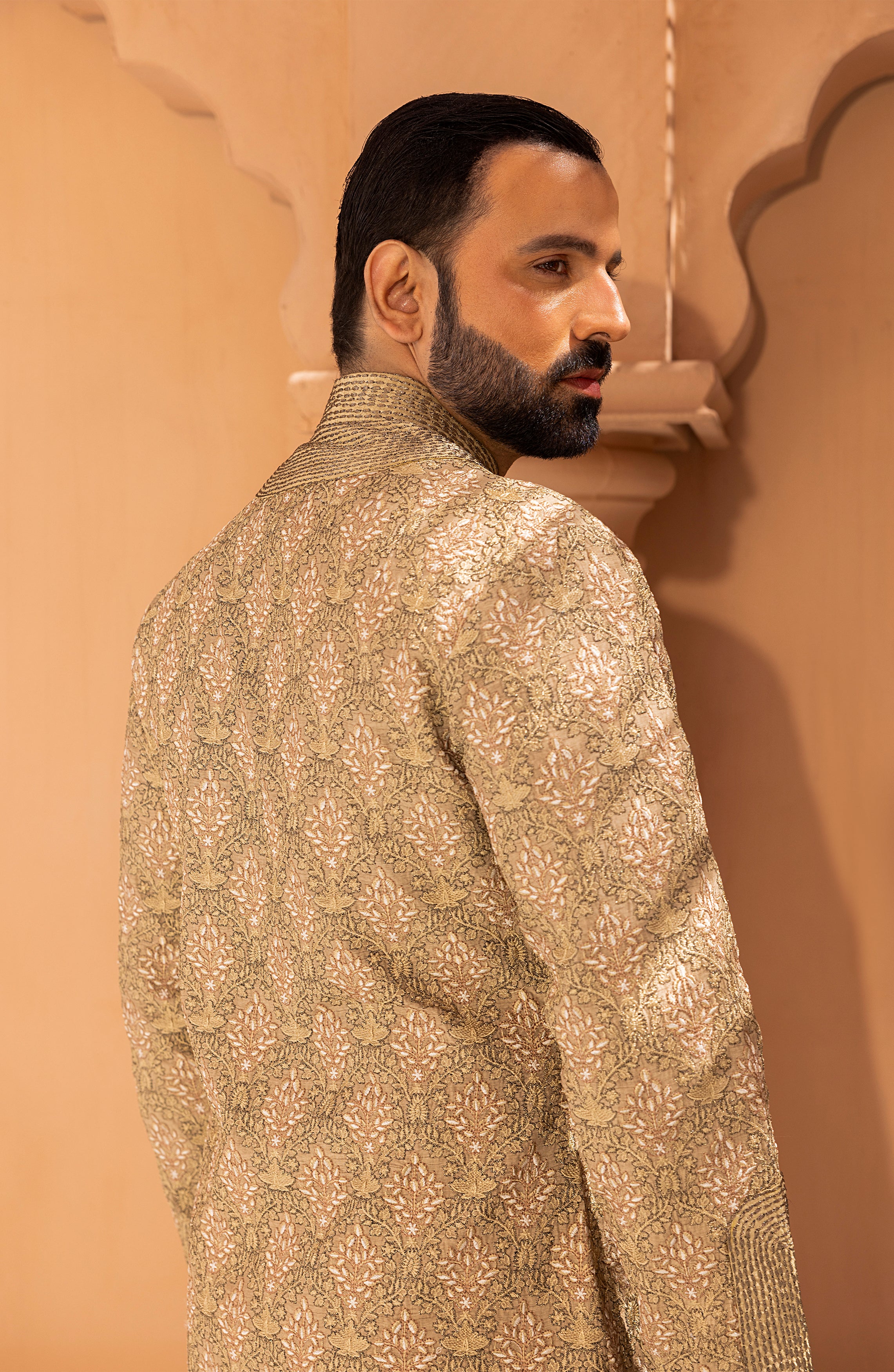 Sandstone Embroidered Silk-Blend Shalwar Kameez (2-Piece) - Image 5