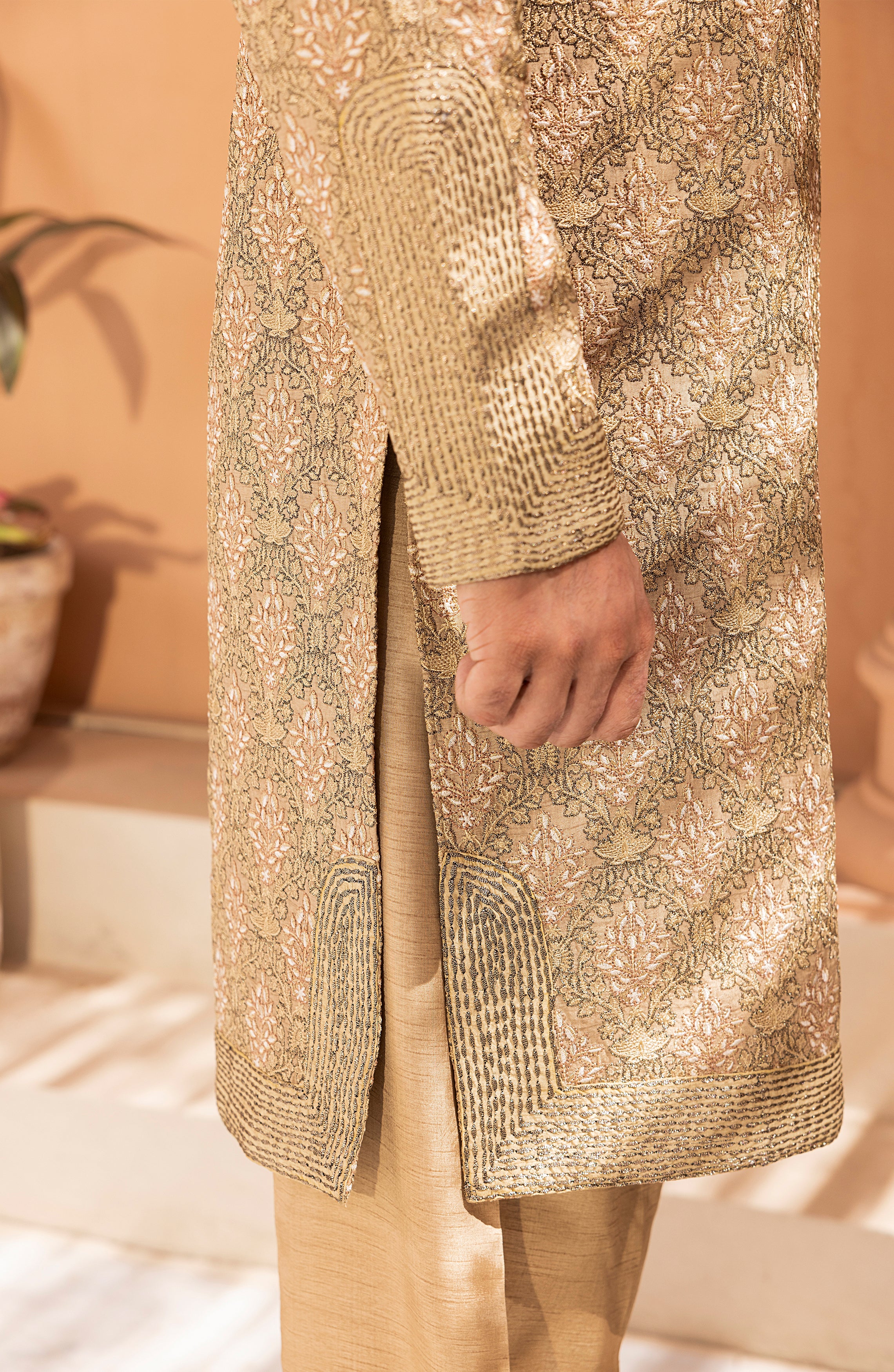 Sandstone Embroidered Silk-Blend Shalwar Kameez (2-Piece) - Image 6