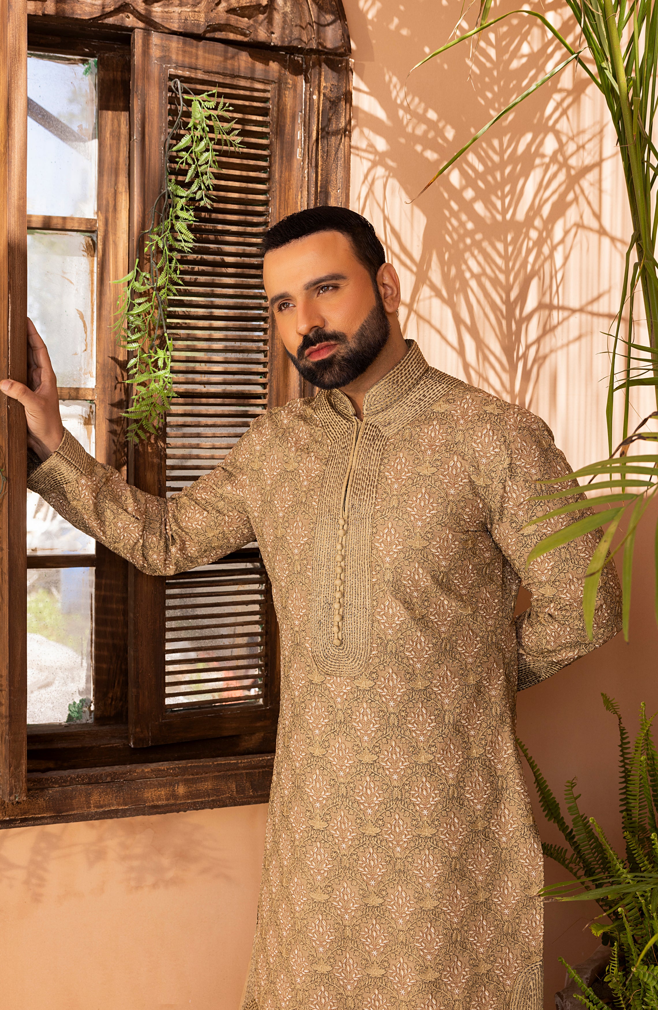Sandstone Embroidered Silk-Blend Shalwar Kameez (2-Piece) - Image 7