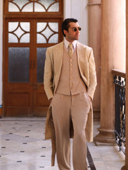 Beige Embroidered Silk-Blend Suit Overcoat (3-Piece) - Image 2