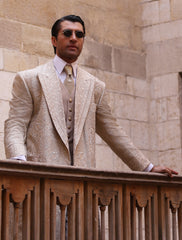 Beige Embroidered Silk-Blend Suit Overcoat (3-Piece) - Image 4