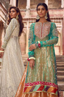 Pakistani Beige Zardozi & Kaamdani Net Pishwas (3-Piece) - Image 5