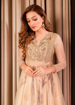 Nude Embellished Pearl Net Pishwas Dress (3-Piece) - Image 3