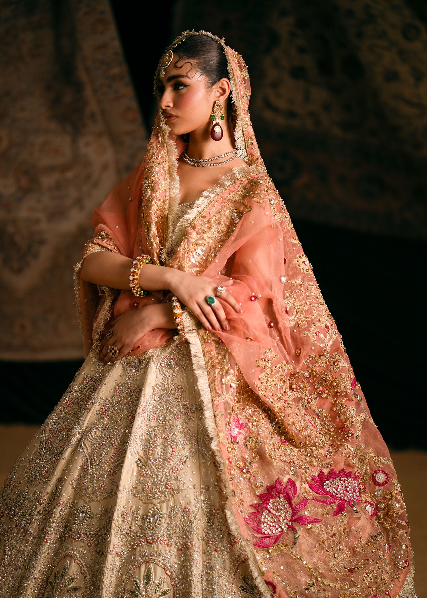 Beige Embroidered Raw Silk Pishwas Dress (2-Piece) - Image 4