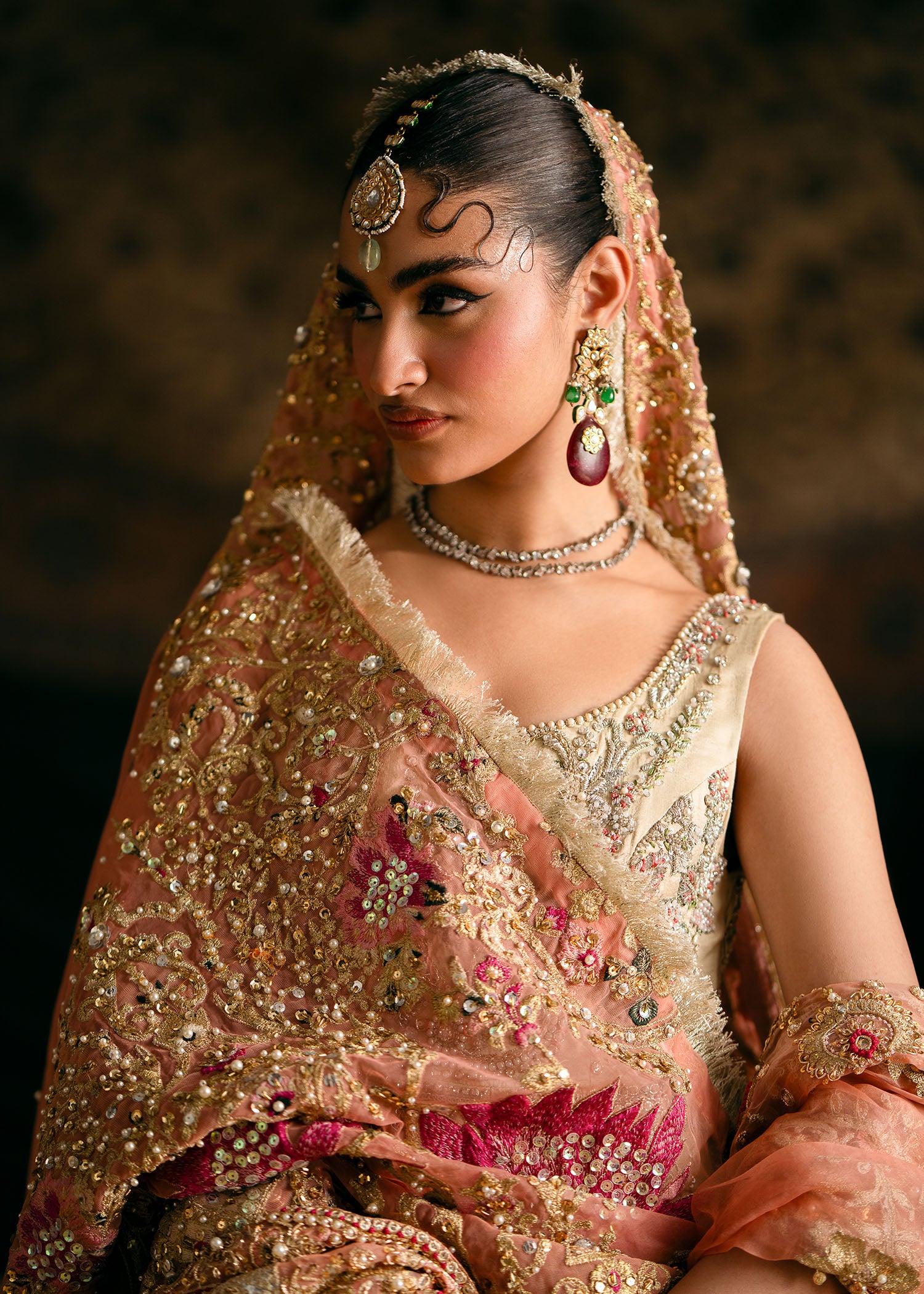 Beige Embroidered Raw Silk Pishwas Dress (2-Piece) - Image 5