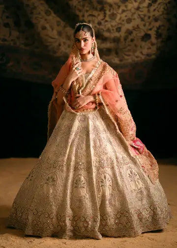 Pakistani Beige Embellished Raw Silk Pishwas (2-Piece) - Image 1