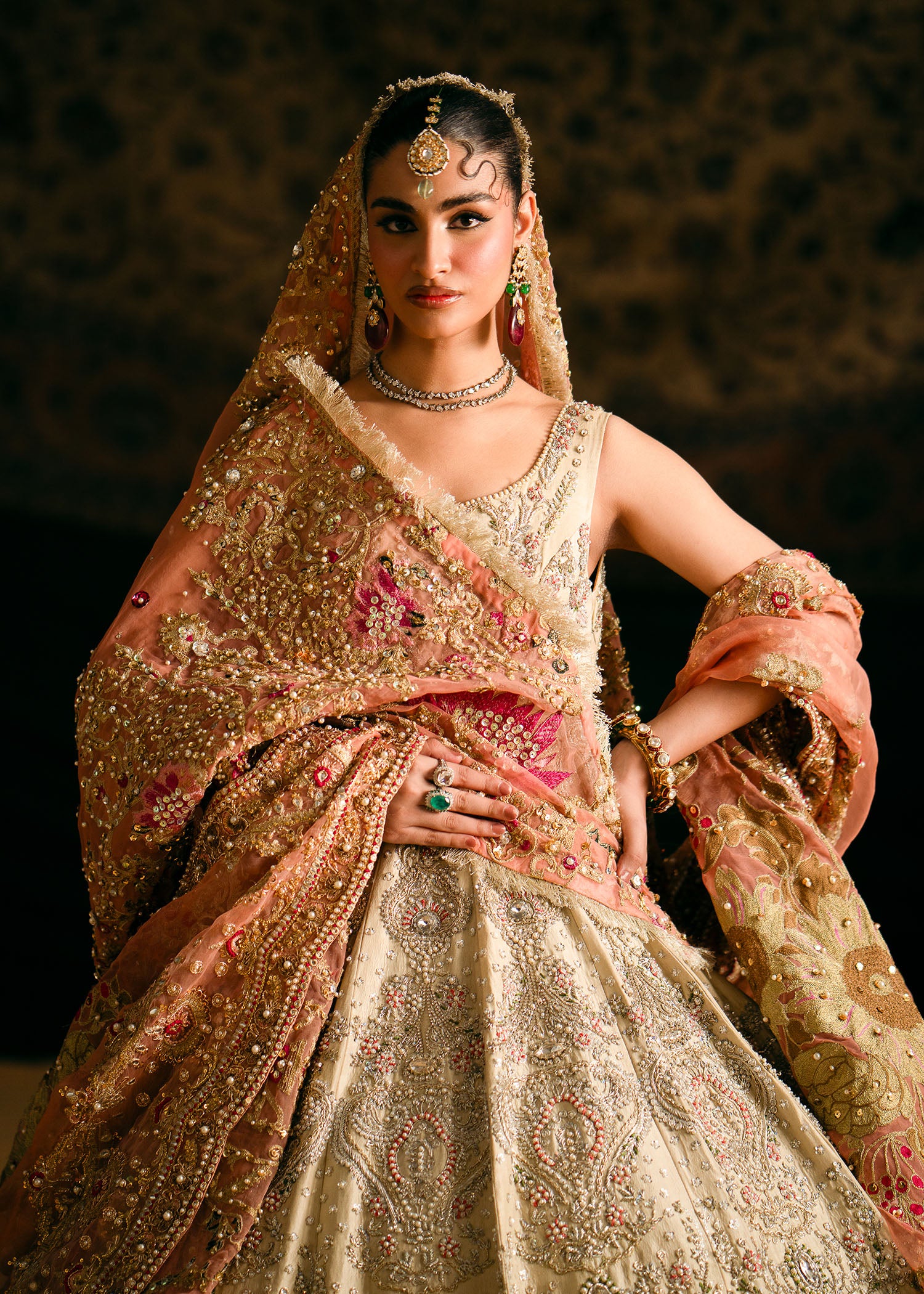 Pakistani Beige Embellished Raw Silk Pishwas (2-Piece) - Image 2