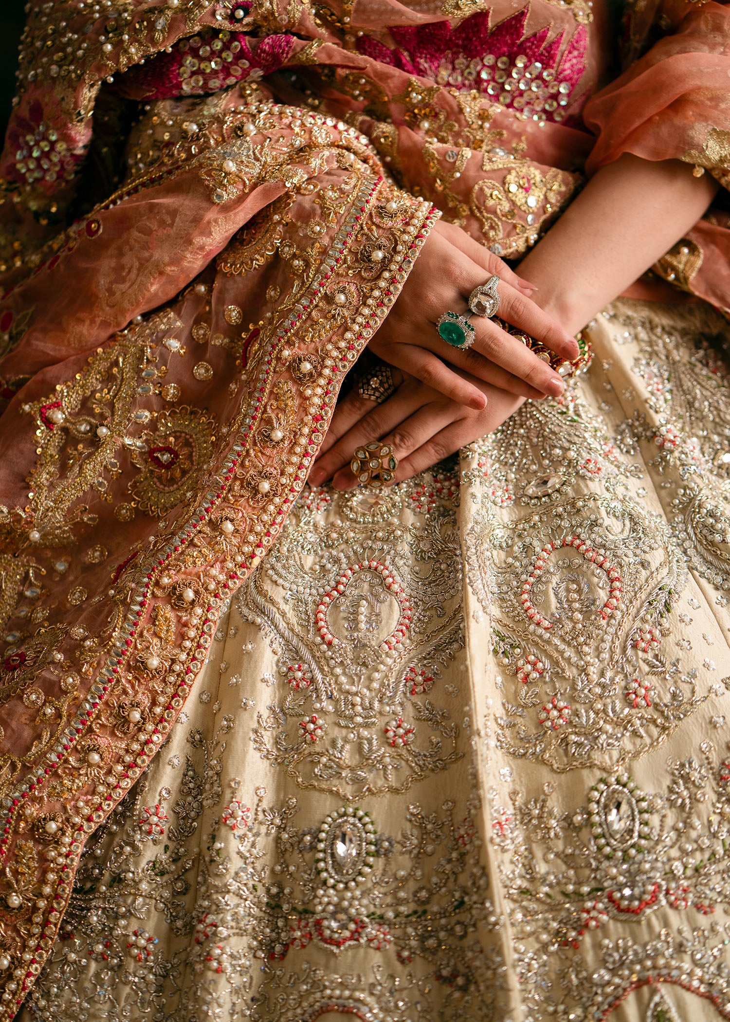 Pakistani Beige Embellished Raw Silk Pishwas (2-Piece) - Image 3
