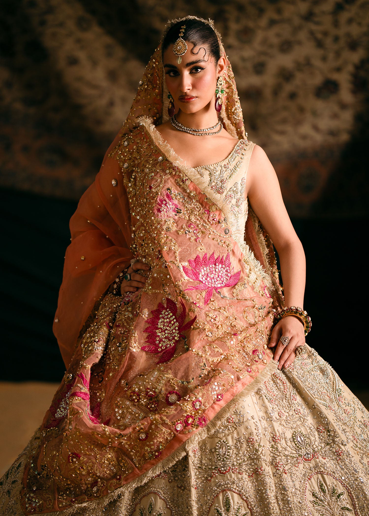 Pakistani Beige Embellished Raw Silk Pishwas (2-Piece) - Image 6