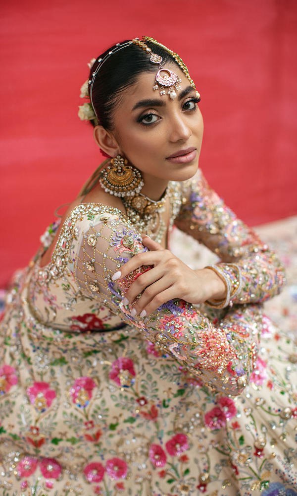 Beige Multi-Colour Embellished Silk Pishwas (3-Piece) - Image 3