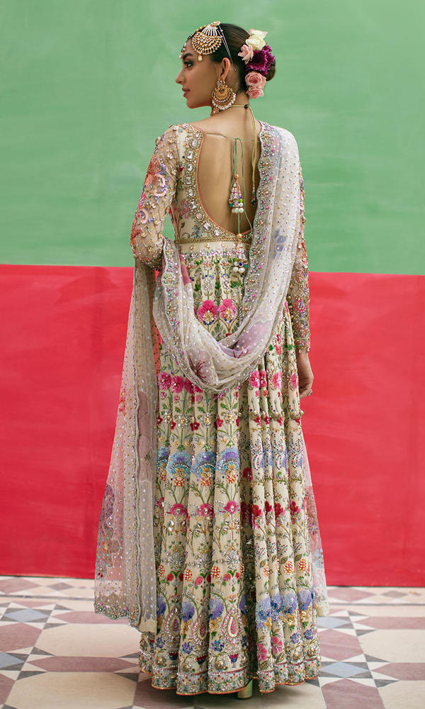 Beige Multi-Colour Embellished Silk Pishwas (3-Piece) - Image 4