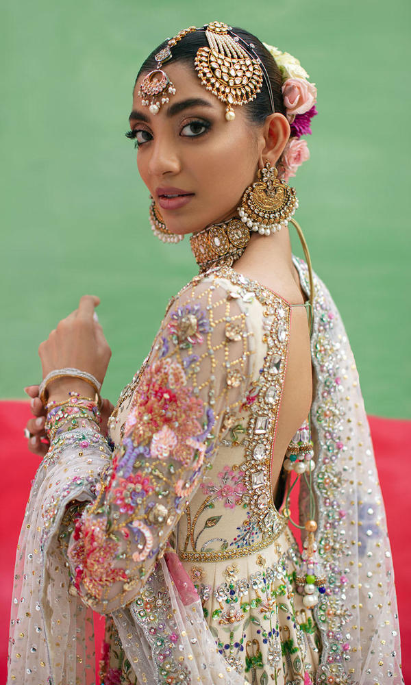 Beige Multi-Colour Embellished Silk Pishwas (3-Piece) - Image 5