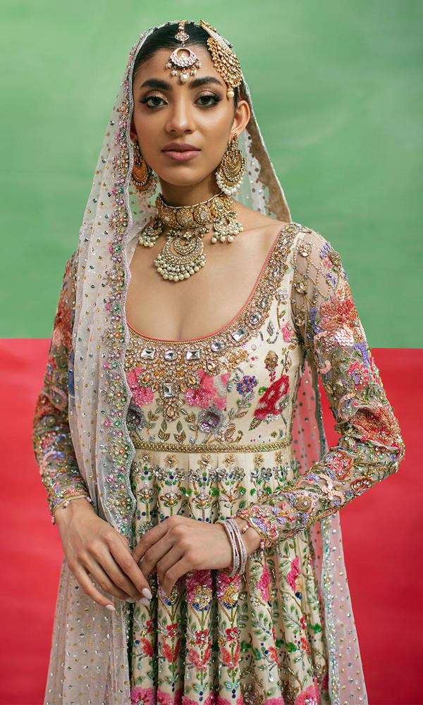 Beige Multi-Colour Embellished Silk Pishwas (3-Piece) - Image 7