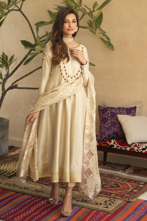 Beige Gota Embellished Silk Kalidaar Pishwas (3-Piece) - Image 3