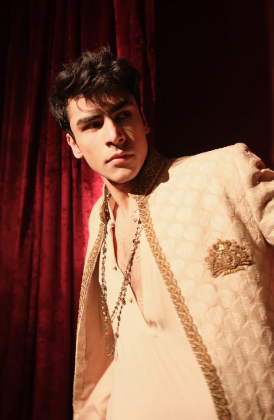 Beige Embroidered Textured Prince Coat (3-Piece) - Image 2