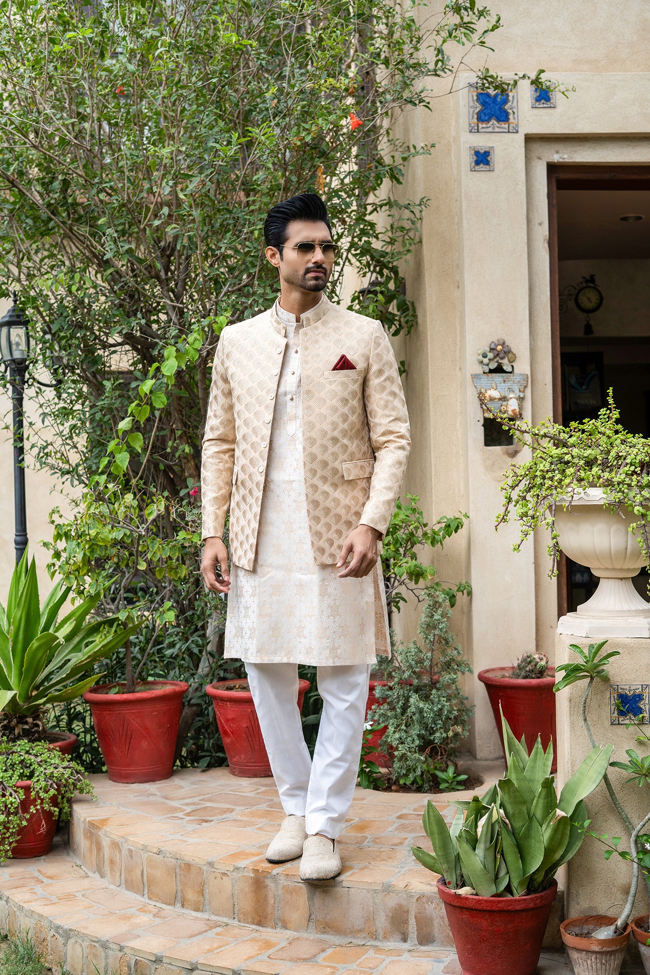 Beige Jacquard Prince Coat (3-Piece) - Image 4