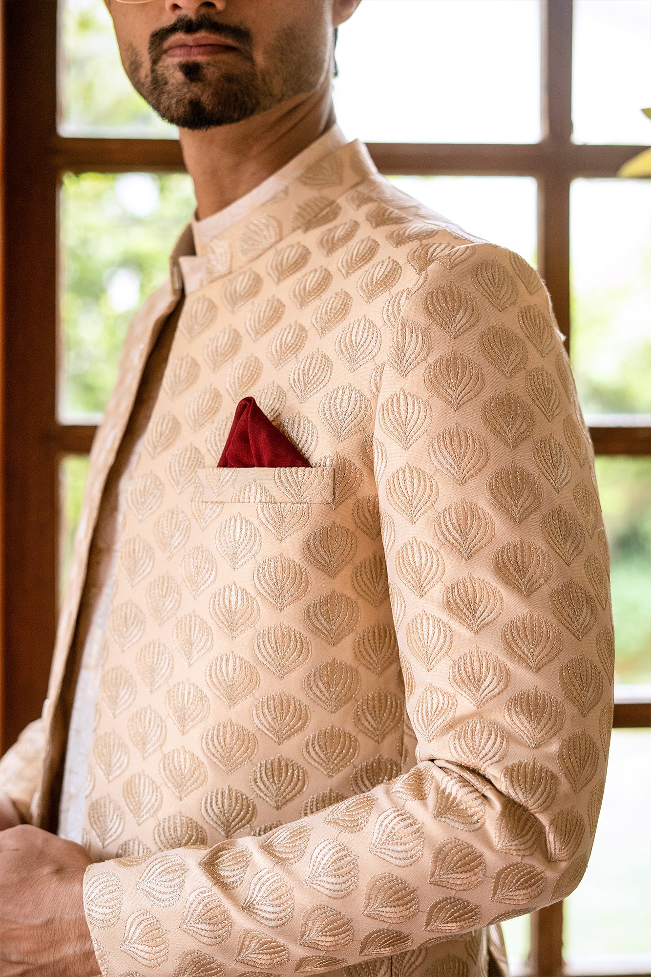 Beige Jacquard Prince Coat (3-Piece) - Image 2