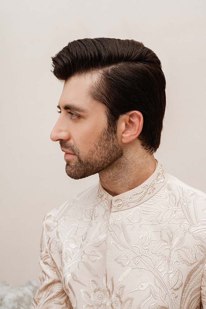 Beige Embroidered Karandi Prince Coat (3-Piece) - Image 7